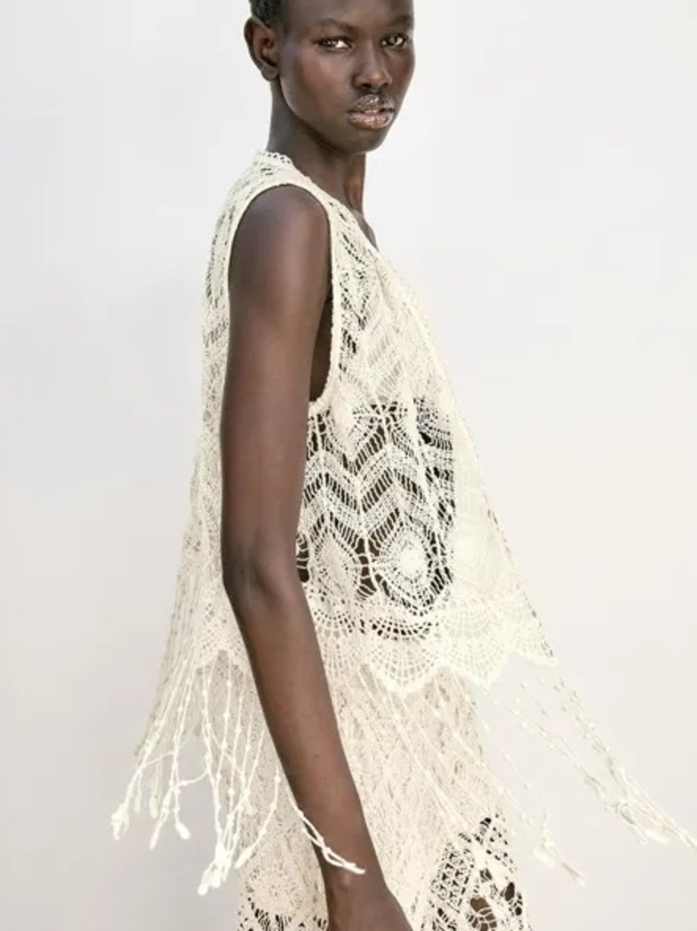 ZARA Crochet Lace Vest with Fringe. XS/S New